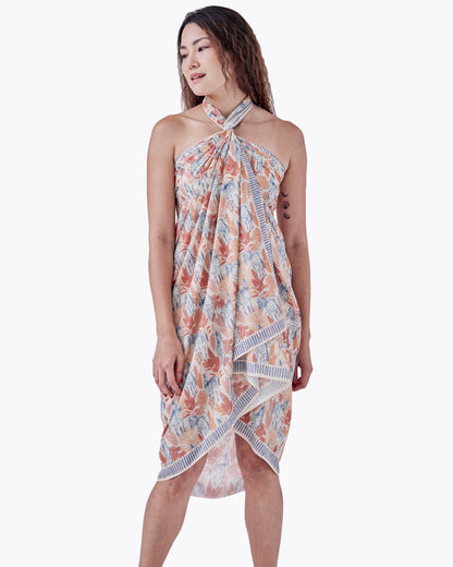 Close-up of hand-drawn zebra print on Zebra Sunset pareo — Studio Qiling luxury artist print beach wrap Singapore
